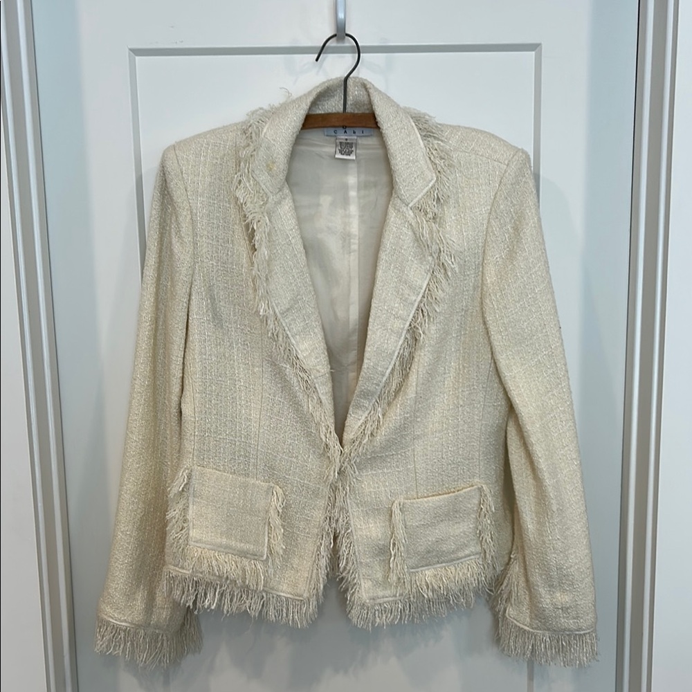 CAbi Cream Fringe Trim Blazer